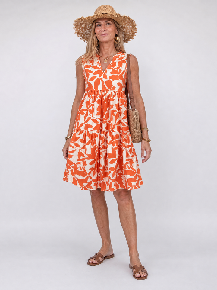 Ysalenne | Leaf Print Sleeveless Mini Dress