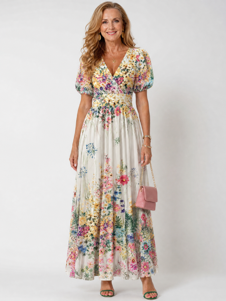 Amber | Floral Puff Sleeve Midi Dress