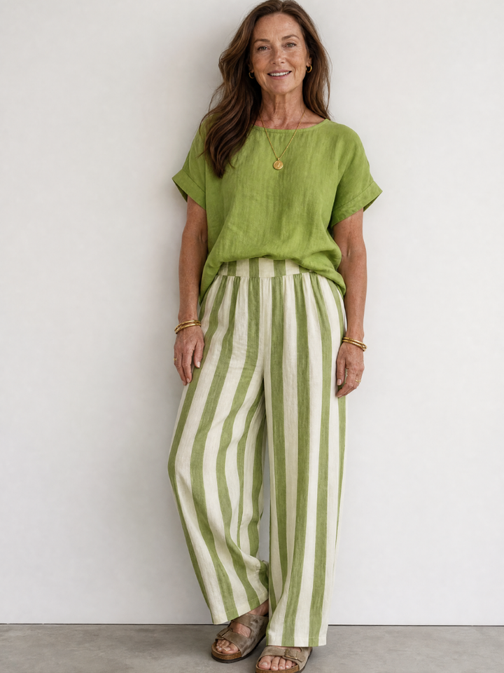 Emery | Breezy Top And Striped Wide Leg Pants Set