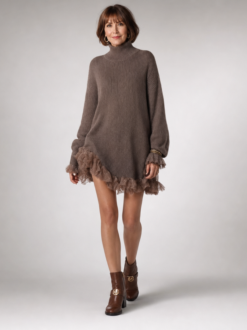 Eirwenna | Turtleneck Fringe Hem Mini Dress