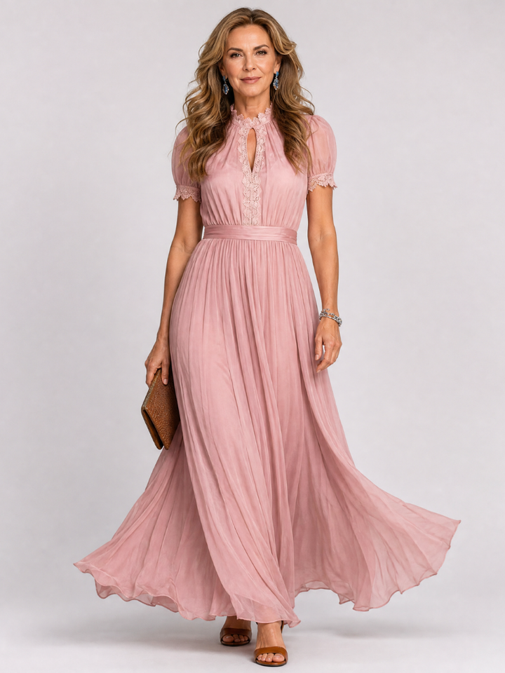 Violetta | Keyhole Neck Pleated Midi Dress