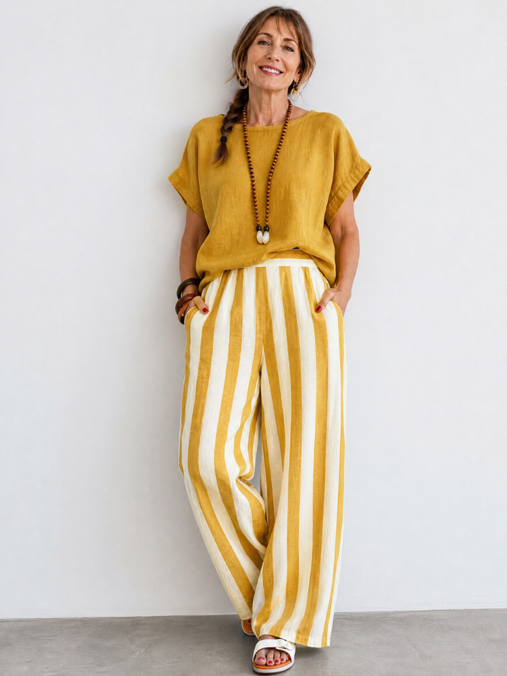 Carmen | Short Sleeve Top And Striped Pants Set