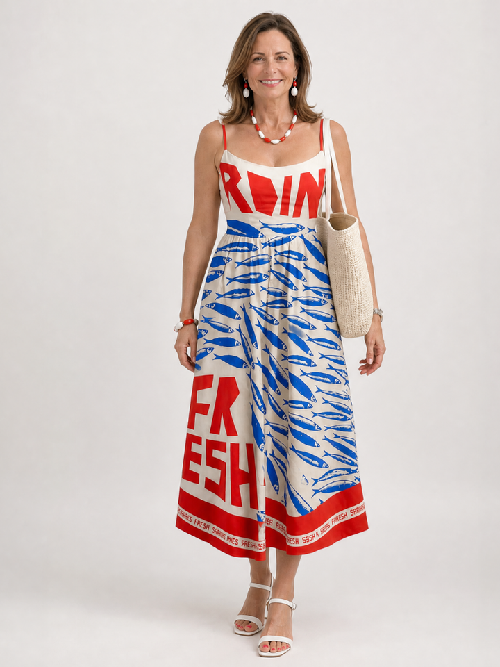 Calythra | Graphic Print Sleeveless Midi Dress