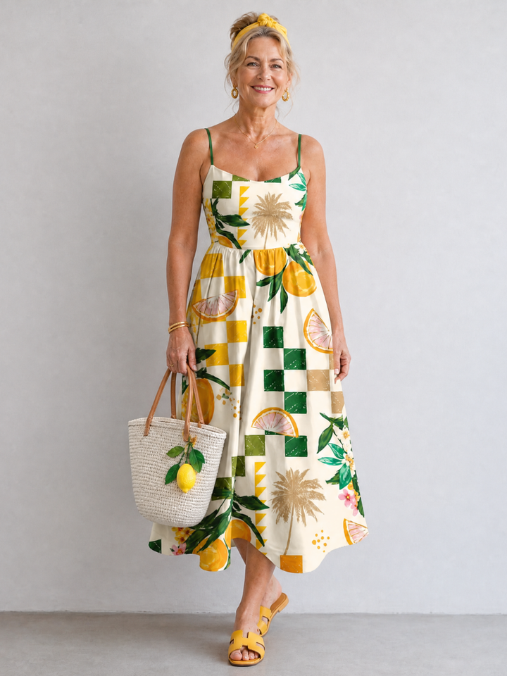 Aurexia | Citrus Print Sleeveless Midi Dress
