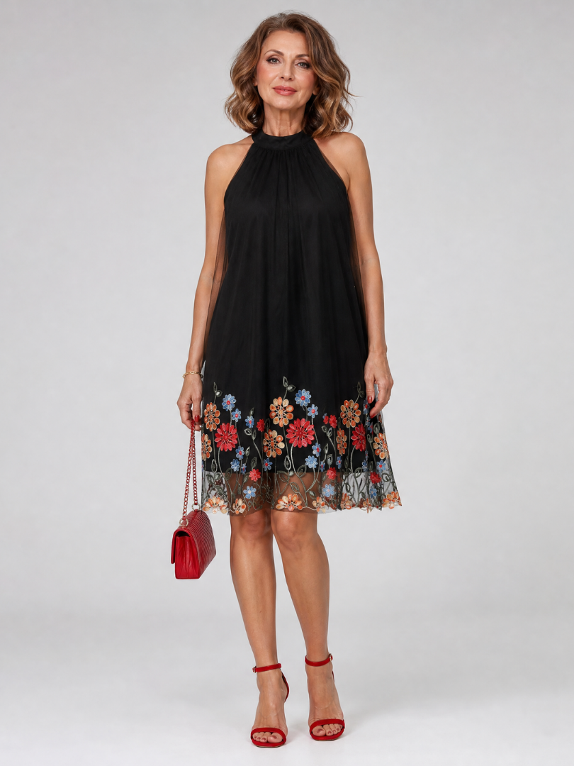 Sophie | Embroidered Halter Neck Mini Dress