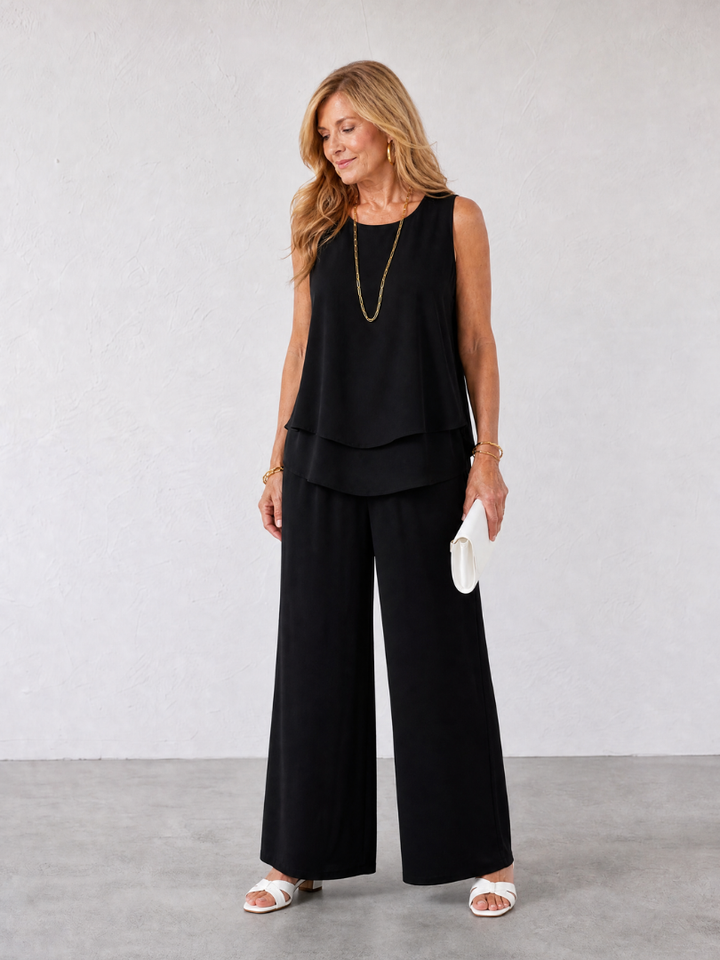 Grace | Layered Tank Top And Wide Leg Pants Set