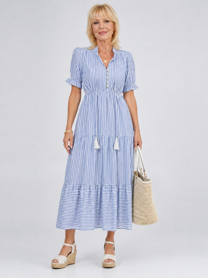 Kelsey | Striped Button Front Tiered Midi Dress