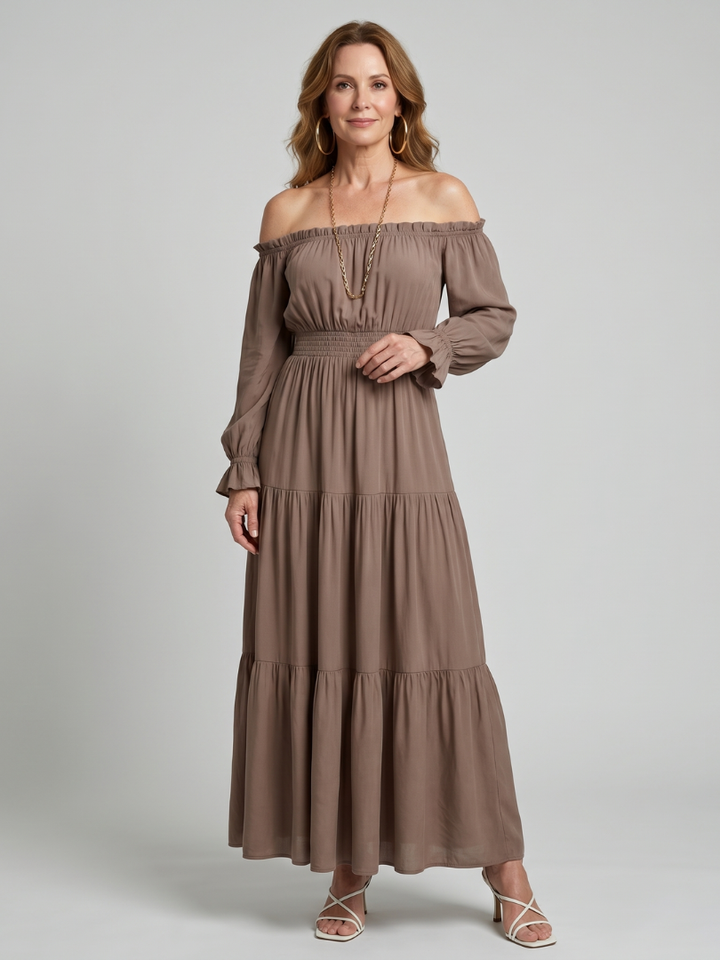 Anora | Off Shoulder Side Slit Midi Dress