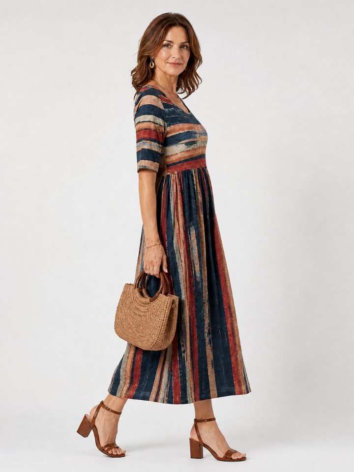 Maelisande | One Shoulder Striped Midi Dress
