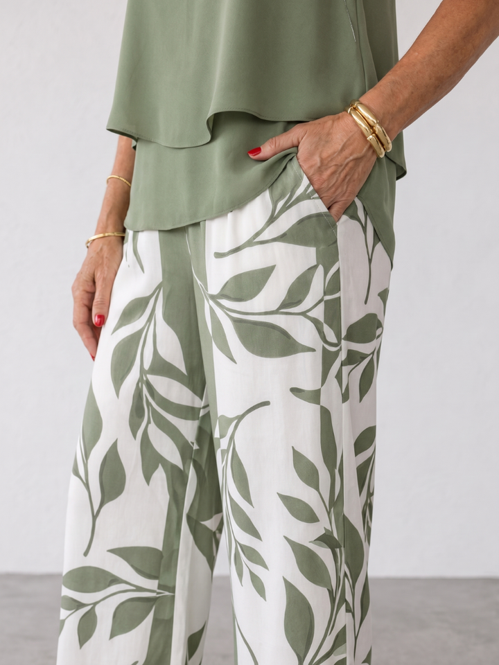 Piper | Layered Tank Top And Leaf Print Pants Set