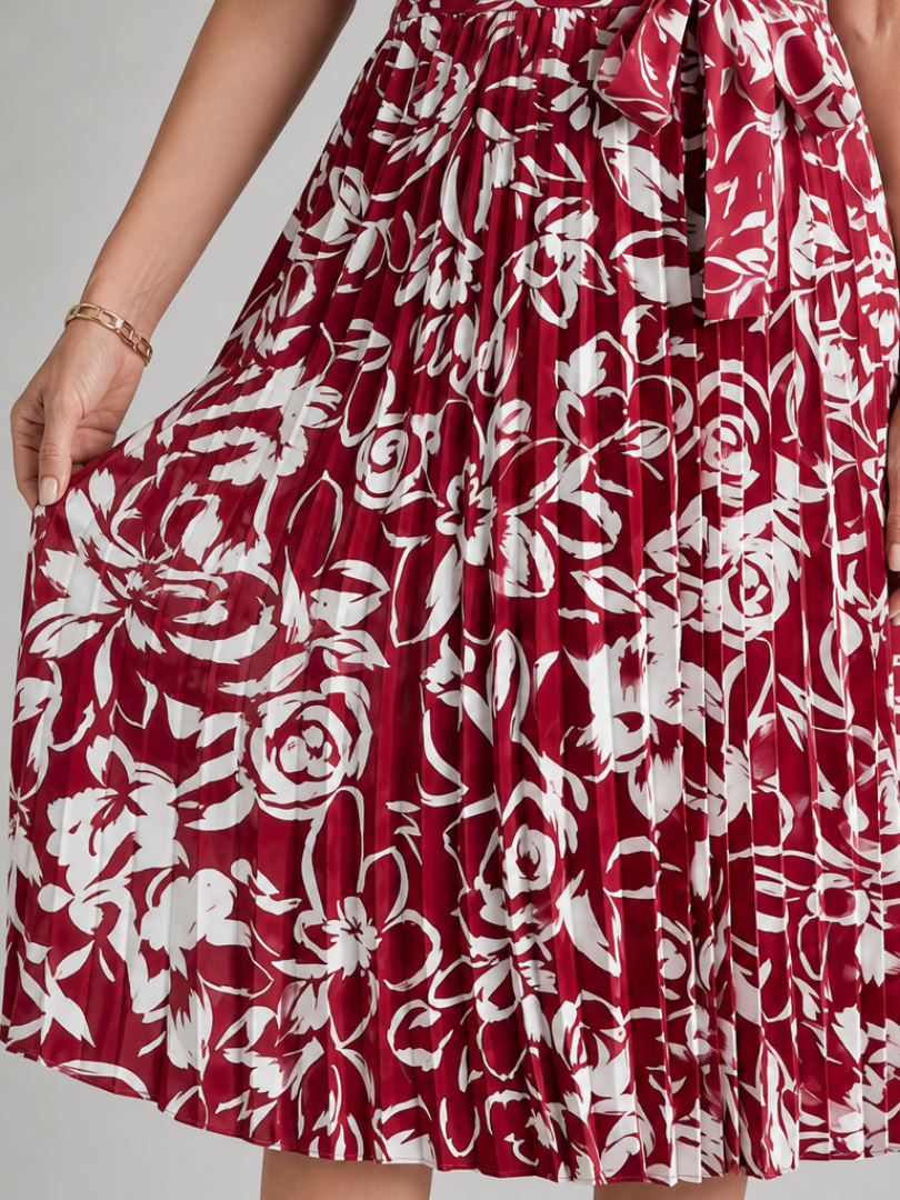 Hazel | Floral Pleated Waist Tie Midi Dress