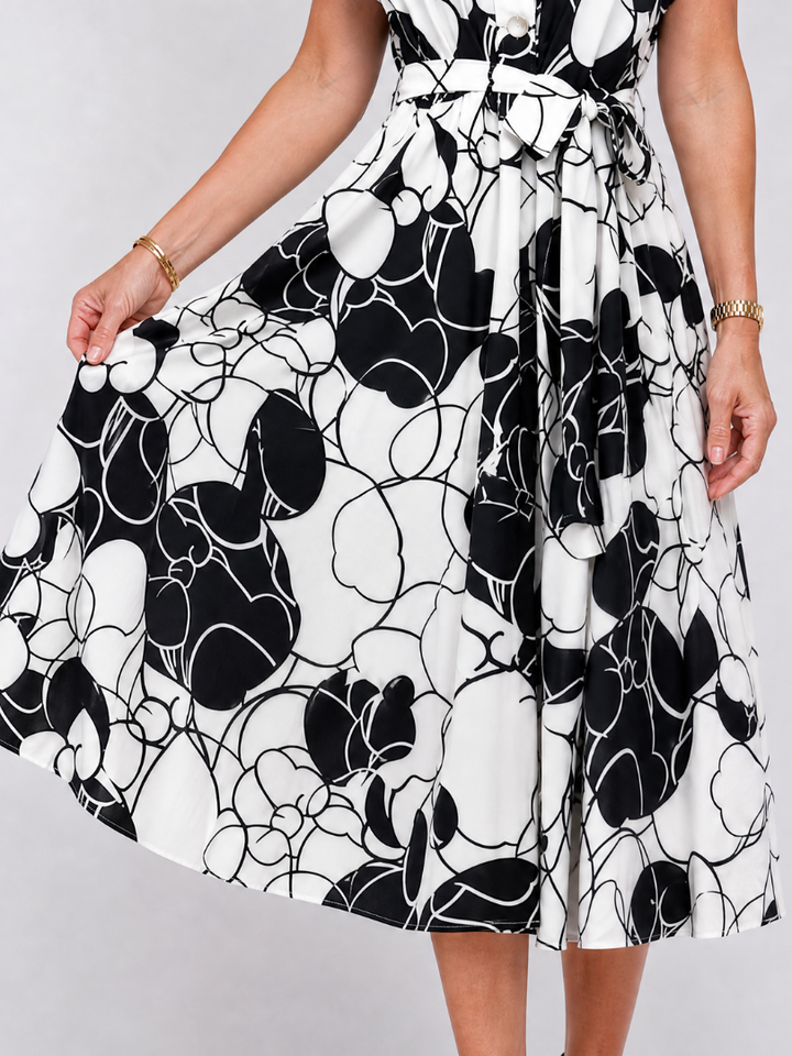 Sydney | Printed V Neck Waist Tie Midi Dress
