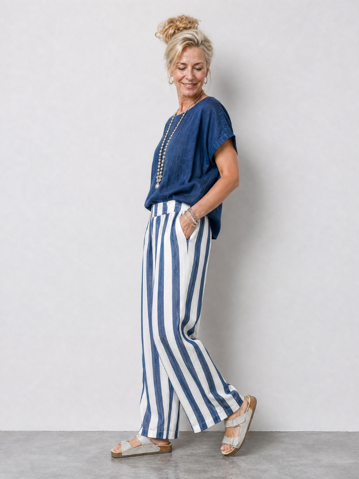 Presley | Relaxed Top And Wide Leg Stripe Pants Set