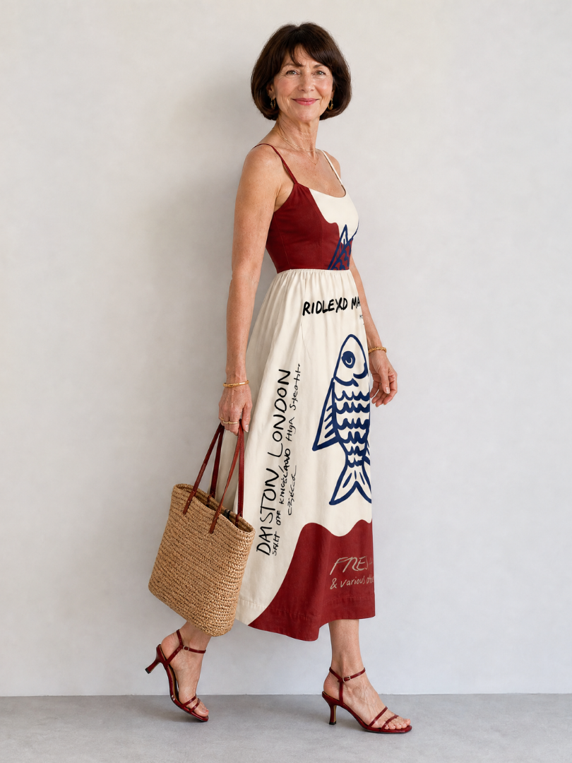 Eiope | Fish Graphic Sleeveless Midi Dress