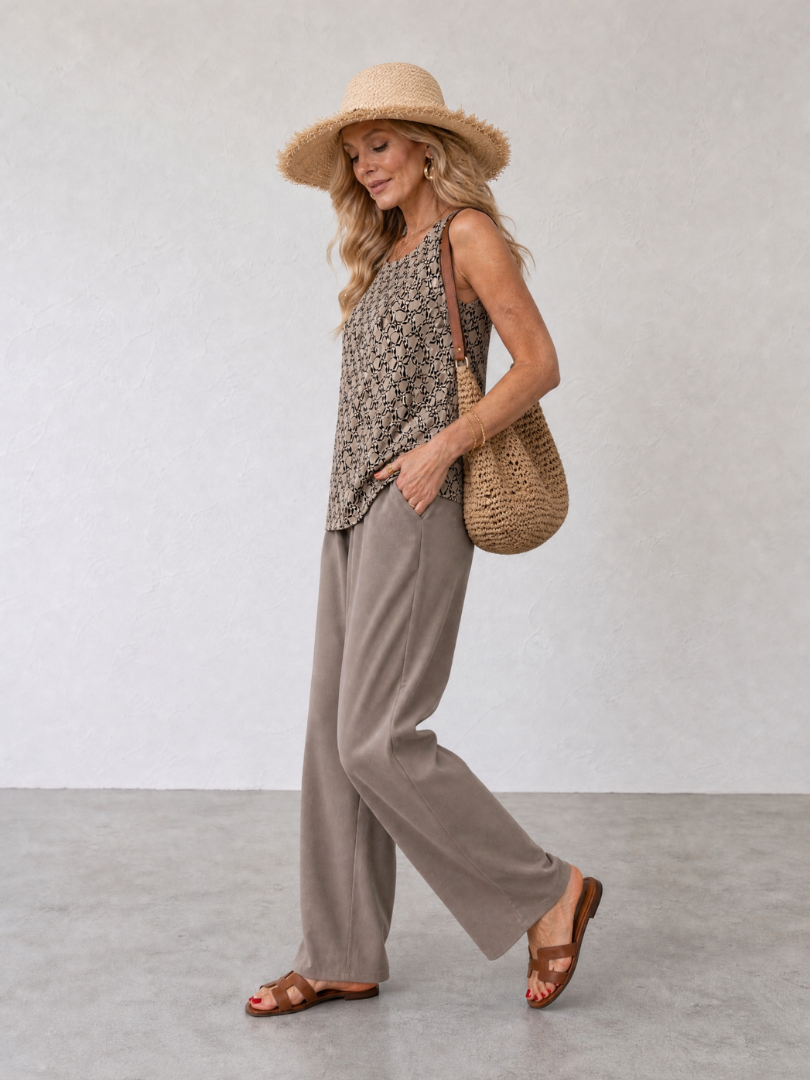 Jade | Sleeveless Print Top And Wide Leg Pants Set