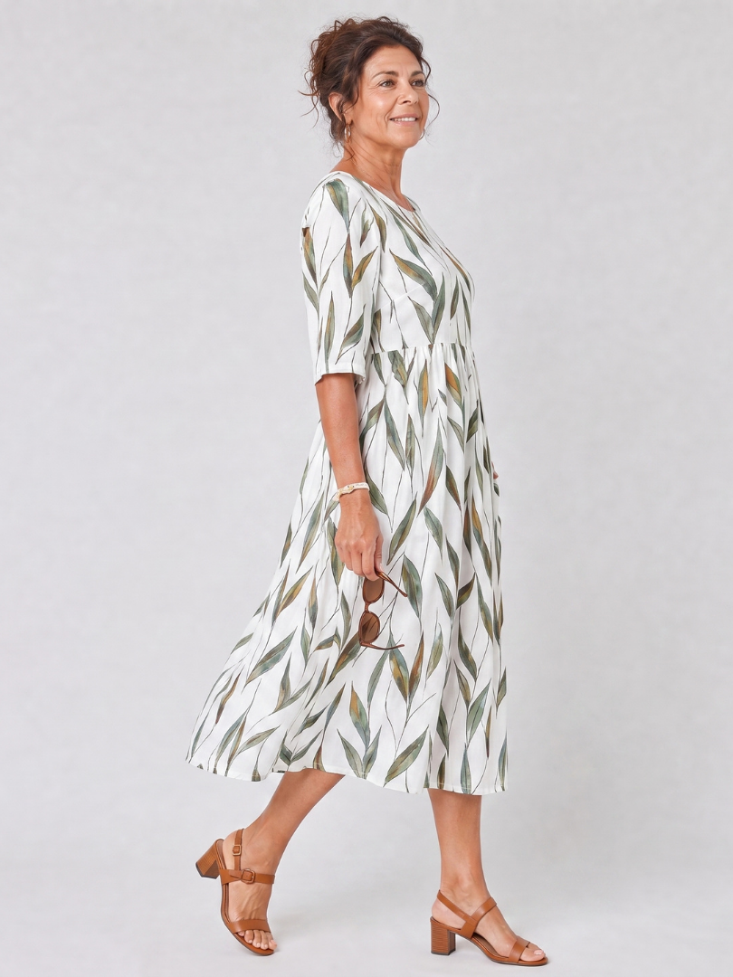 Patricia | Leaf Print Pocket Midi Dress