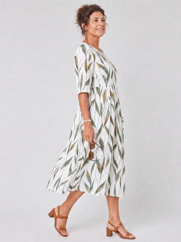 Patricia | Leaf Print Pocket Midi Dress