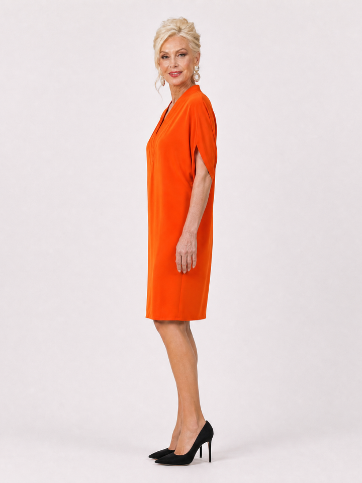 Zekar | V Neck Short Sleeve Knee Length Dress