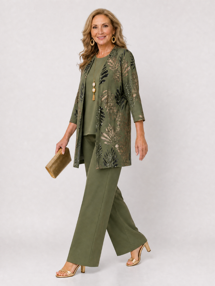 Aureliah | Printed Open Front Three Piece Pant Set