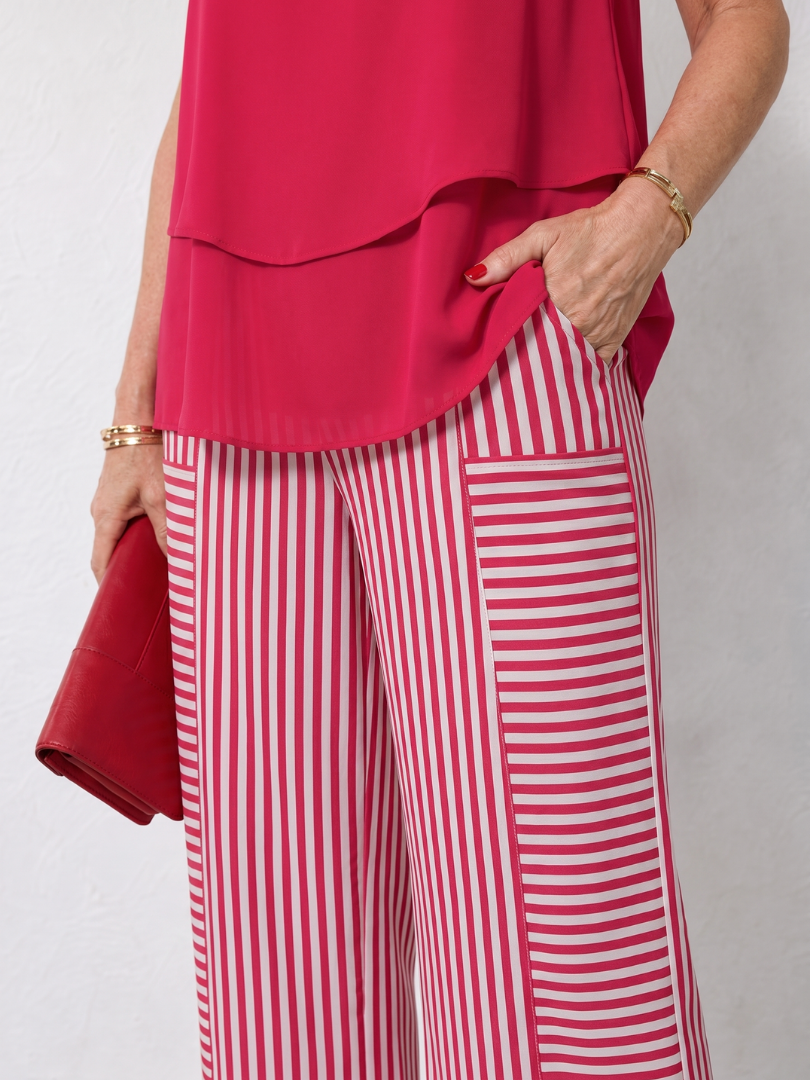 Madeline | Layered Tank Top And Striped Wide Leg Pants Set