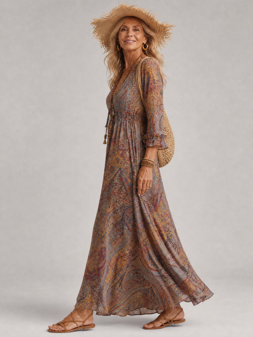 Romane | Paisley V Neck Midi Dress