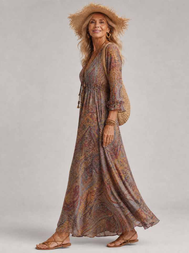 Romane | Paisley V Neck Midi Dress