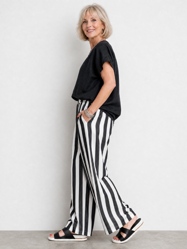 Zoey | Short Sleeve Top And Striped Pants Set