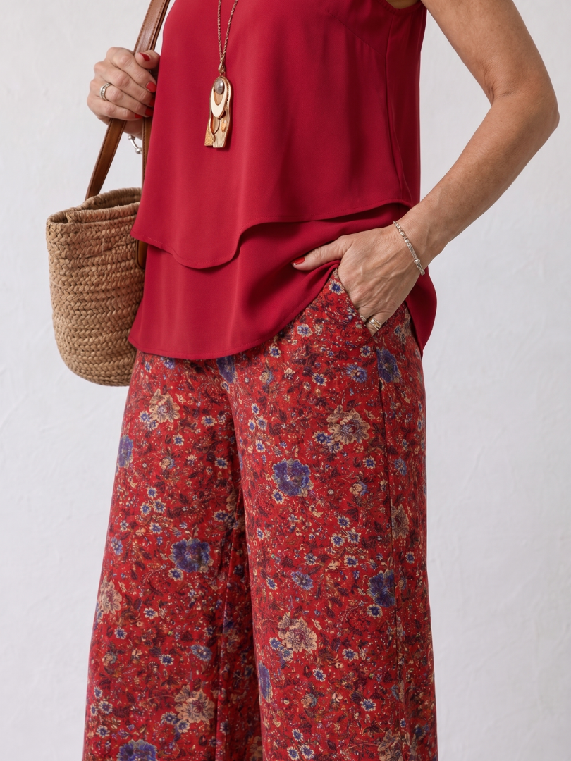 Adeline | Layered Tank Top And Floral Wide Leg Pants Set