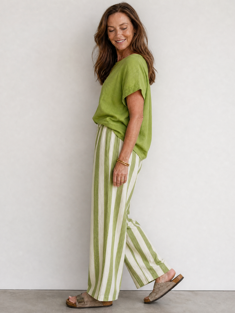 Emery | Breezy Top And Striped Wide Leg Pants Set
