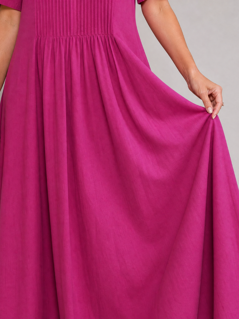 Vuma | Pleated V Neck Midi Dress