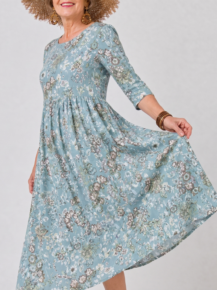 Gloria | Floral Three Quarter Sleeve Midi Dress