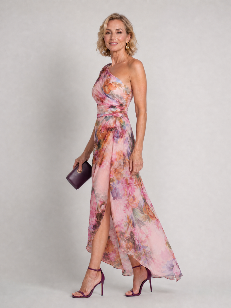 Apolo | One Shoulder Floral Draped Midi Dress