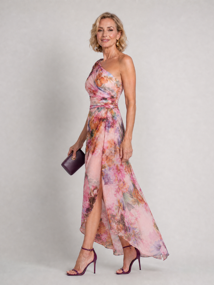 Apolo | One Shoulder Floral Draped Midi Dress