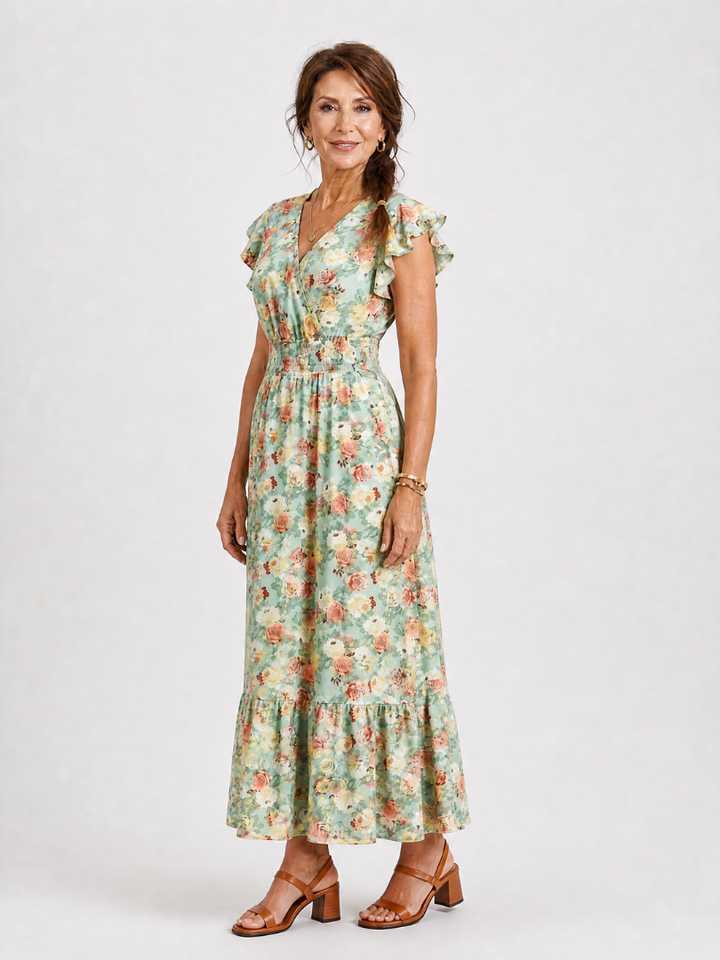 Claire | Floral Ruffle Sleeve Midi Dress