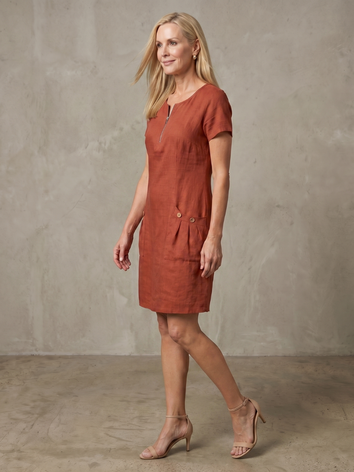 Zulimar | Zip Neck Pocket Detail Knee Length Dress