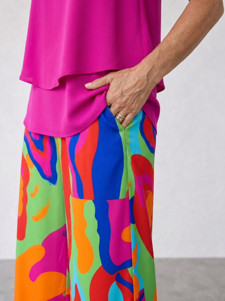 Skylar | Layered Tank Top And Abstract Wide Leg Pants Set