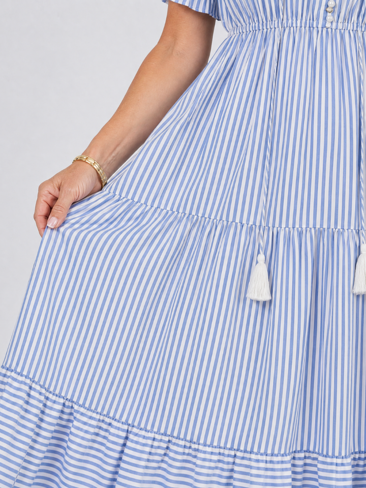 Kelsey | Striped Button Front Tiered Midi Dress