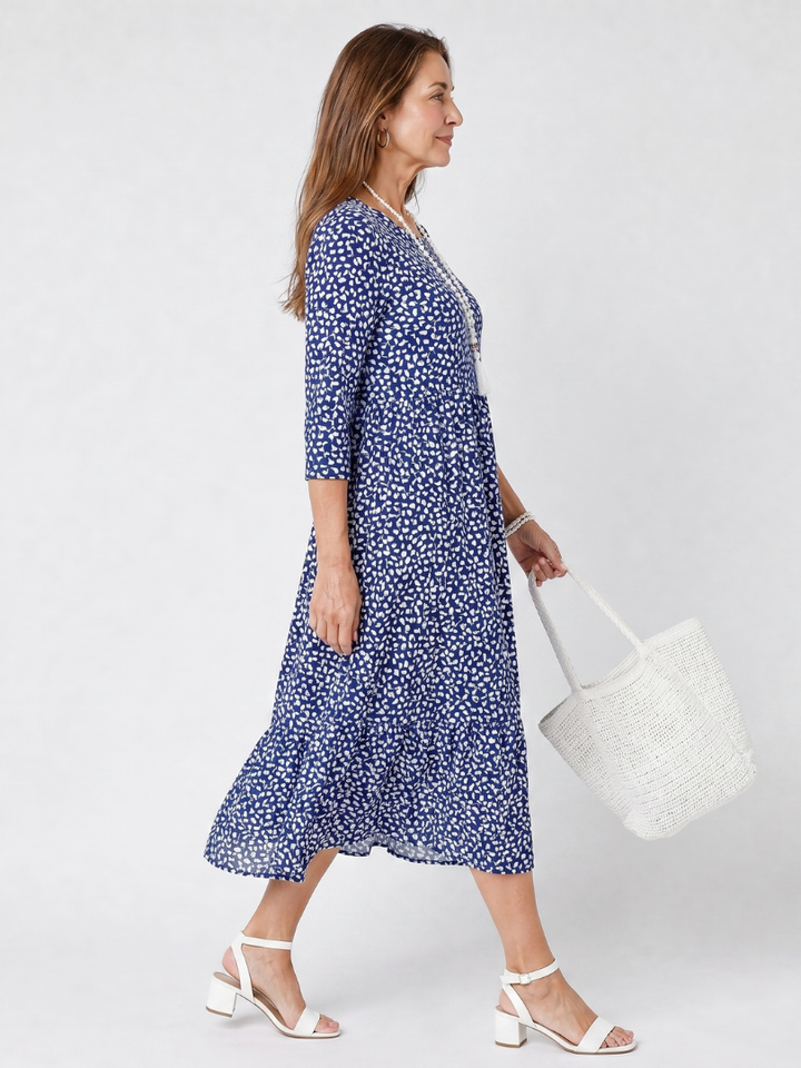 Debbie | Floral Three Quarter Sleeve Midi Dress