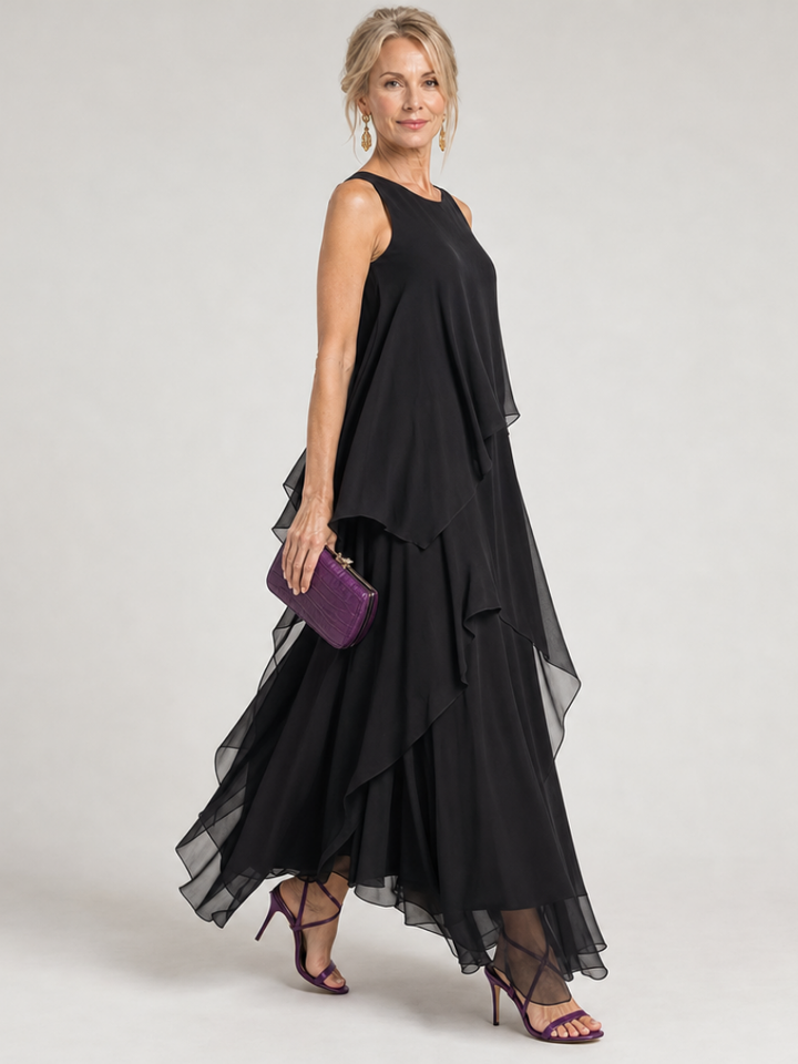 Aubrey | Layered Sleeveless Chiffon Midi Dress