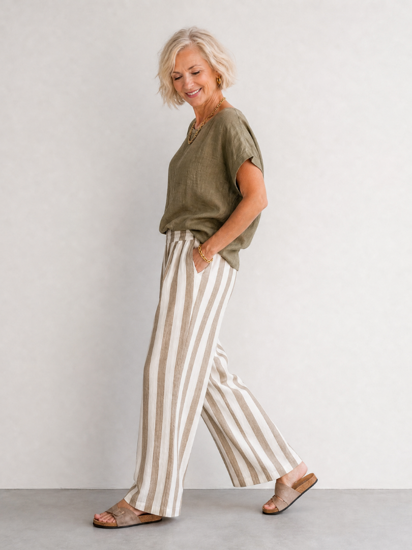 Anna | Relaxed Top And Striped Wide Leg Pants Set