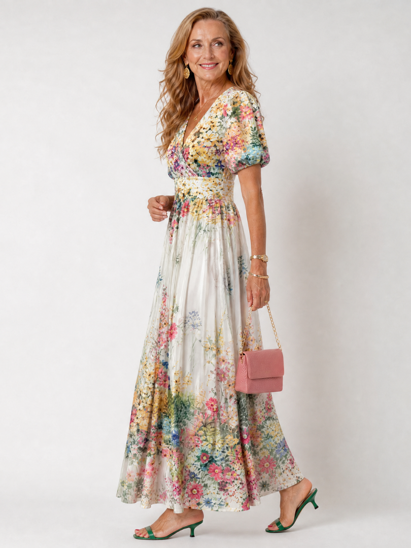 Amber | Floral Puff Sleeve Midi Dress