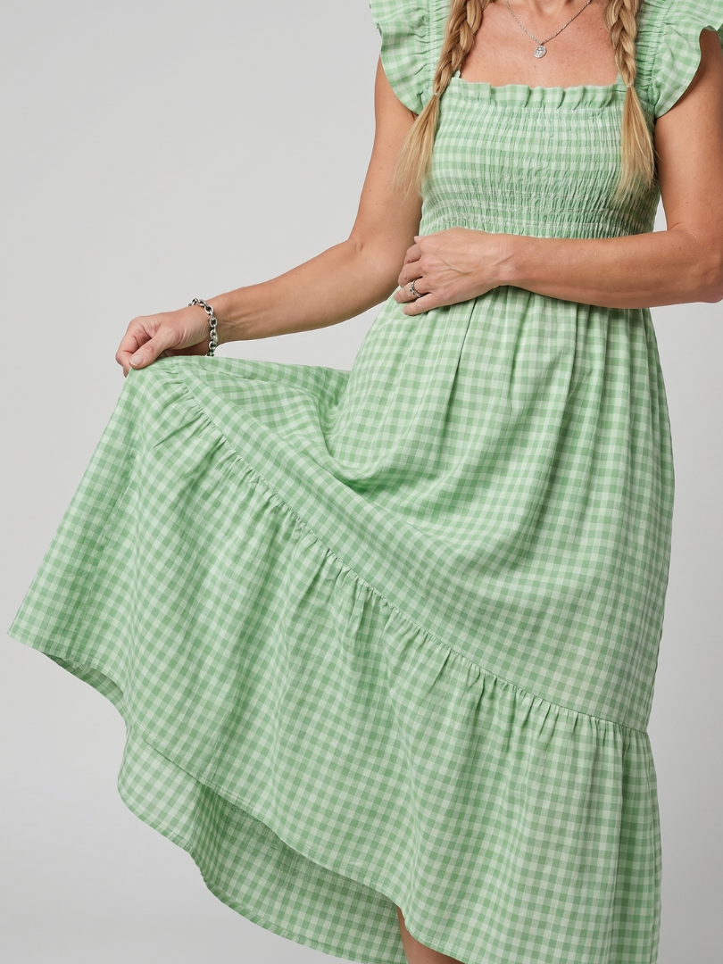 Verity | Sleeveless Square Neck Gingham Pattern Midi Dress