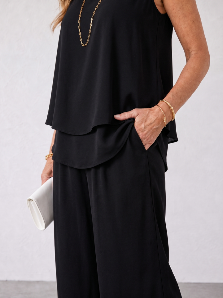 Grace | Layered Tank Top And Wide Leg Pants Set