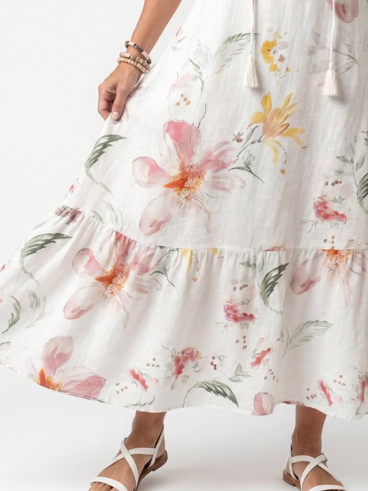 Noa | Soft Floral Tiered Tassel Midi Dress
