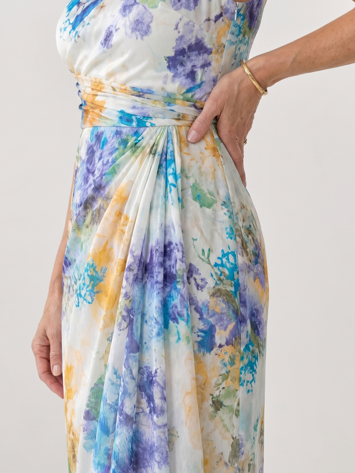 Avona | One Shoulder Floral Print Midi Dress