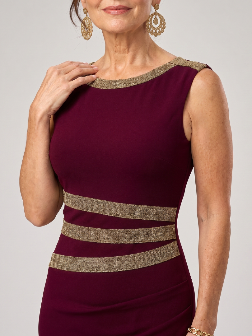 Elakya | Metallic Trim Sleeveless Midi Dress