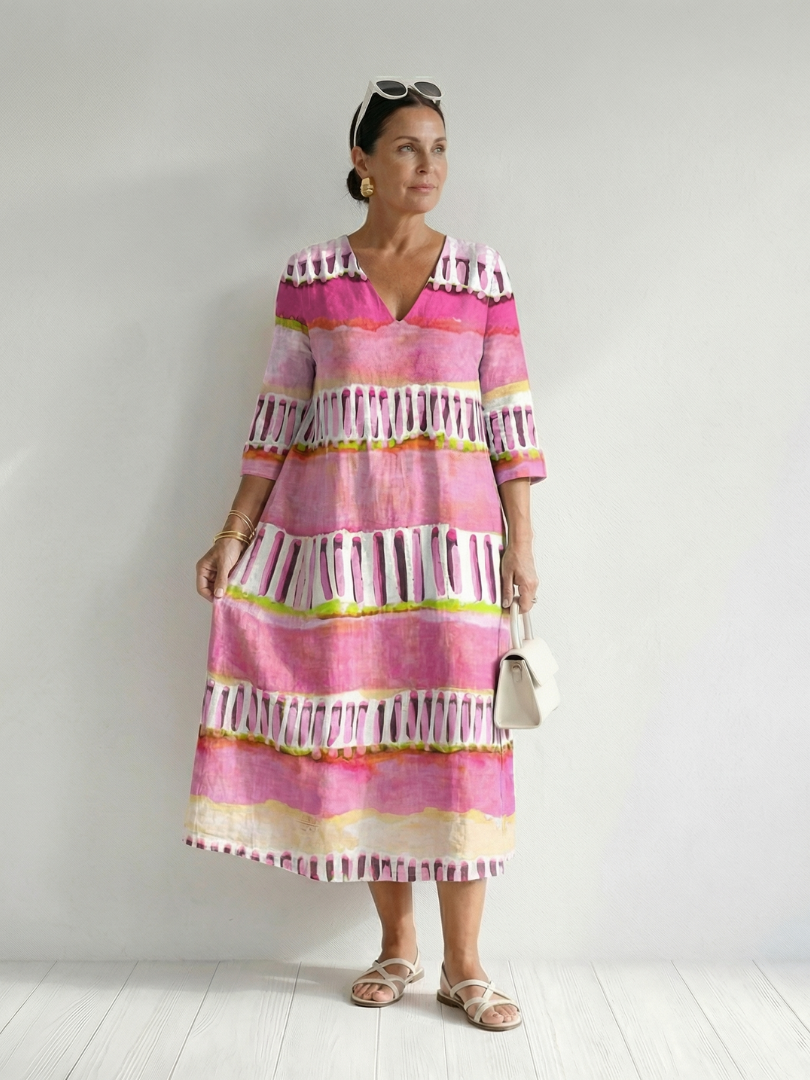 Calla | Easy Flow Patterned Stripe Midi Dress