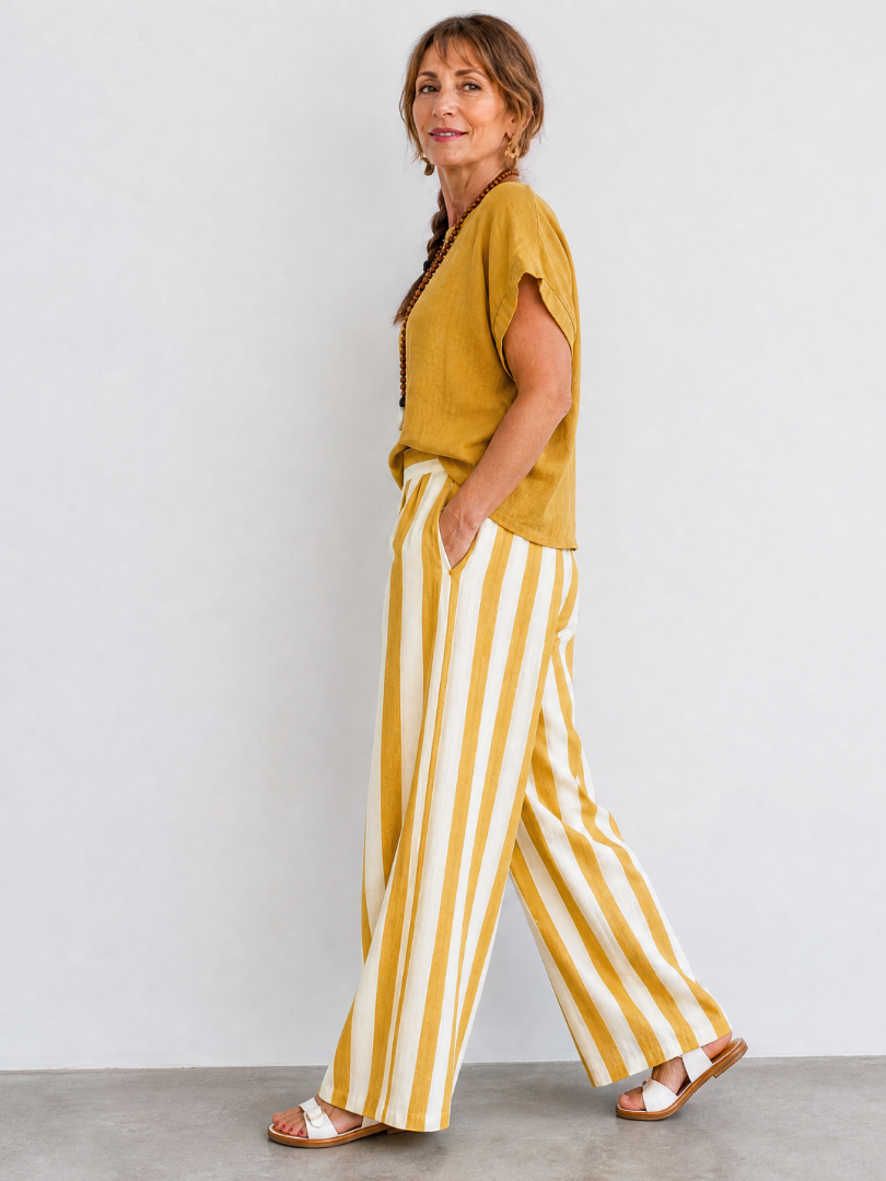 Carmen | Short Sleeve Top And Striped Pants Set