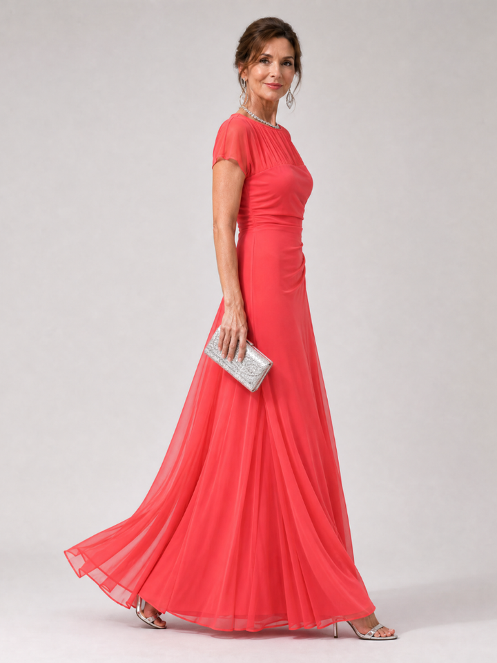 Aurethia | Mesh Yoke Ruched Maxi Dress