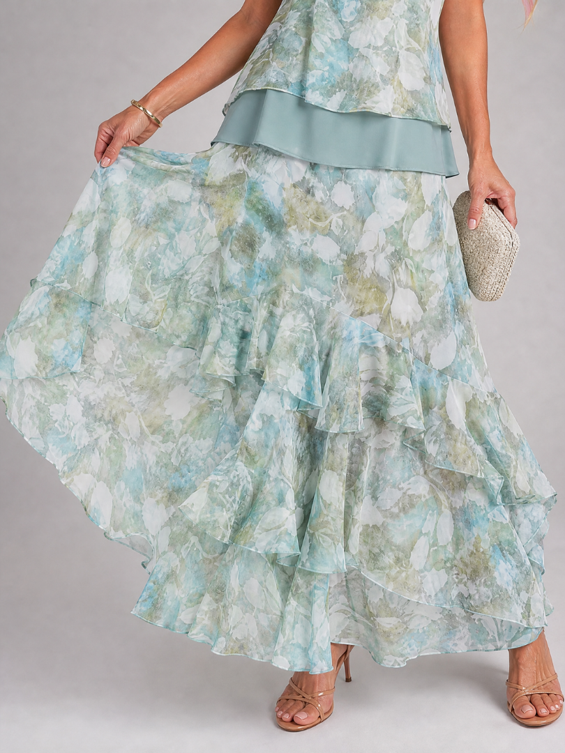 Lilou | Watercolor Halter Neck Tiered Midi Dress